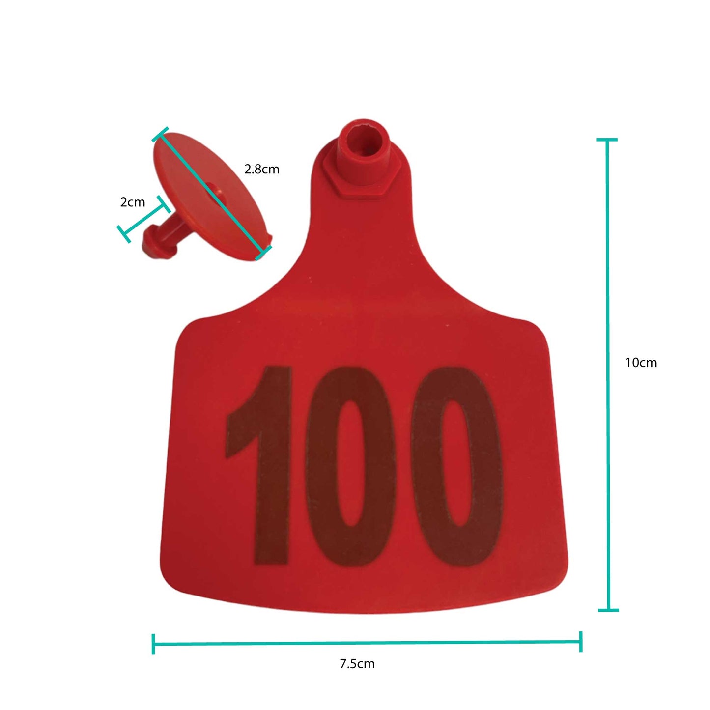 1-100 Cattle Number Ear Tags 7.5x10cm Set - XL Red Cow Sheep Livestock Labels - Pet And Farm