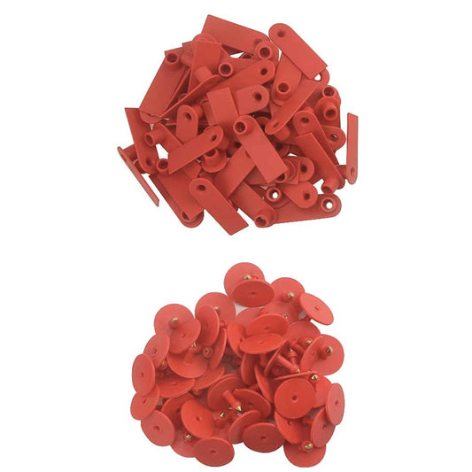 100x Cattle Ear Tags Set - 5x2cm Mini Red Blank Cow Pig Sheep Livestock Label - Pet And Farm