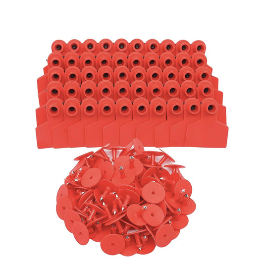 100x Cattle Ear Tags Set - 5x4cm Small Red Blank Cow Pig Sheep Livestock Label - Pet And Farm