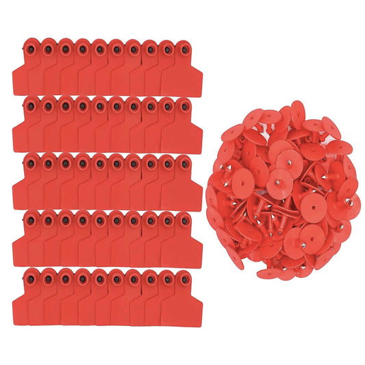 100x Cattle Ear Tags Set - 6x7cm Medium Red Blank Cow Pig Sheep Livestock Label - Pet And Farm