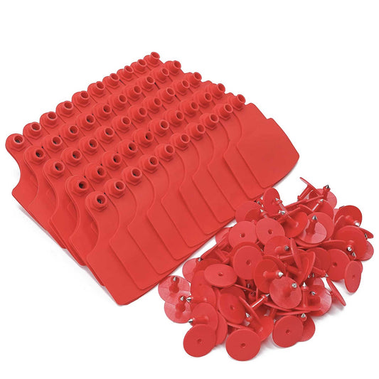 100x Cattle Ear Tags Set - 7.5x10cm XL Red Blank Pig Cow Sheep Livestock Label - Pet And Farm