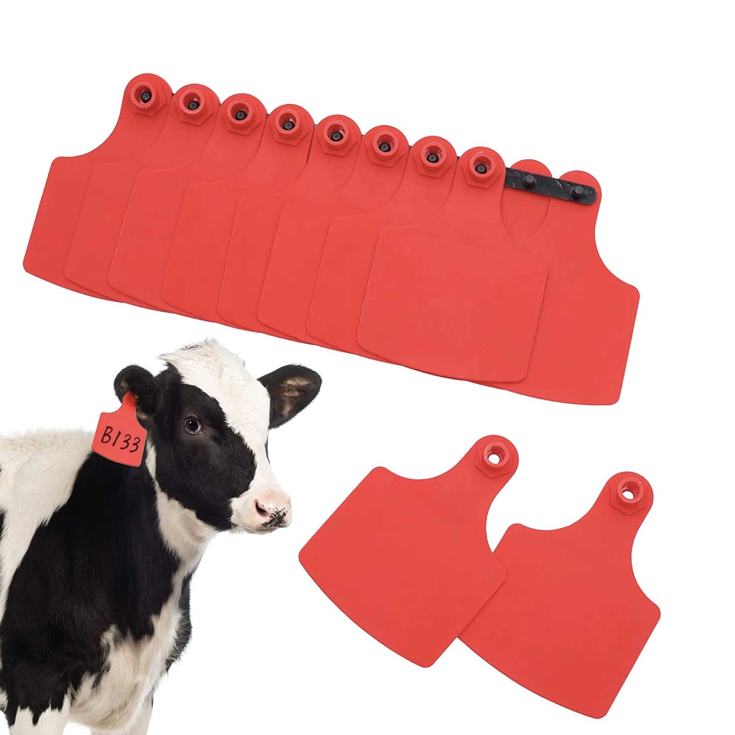 100x Cattle Ear Tags Set - 7.5x10cm XL Red Blank Pig Cow Sheep Livestock Label - Pet And Farm