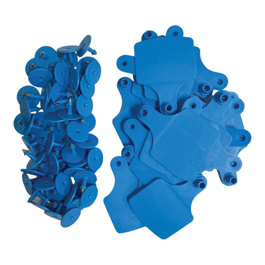 100x Cattle Ear Tags Set - 7.5x10cm XL Blue Blank Pig Cow Sheep Livestock Label - Pet And Farm