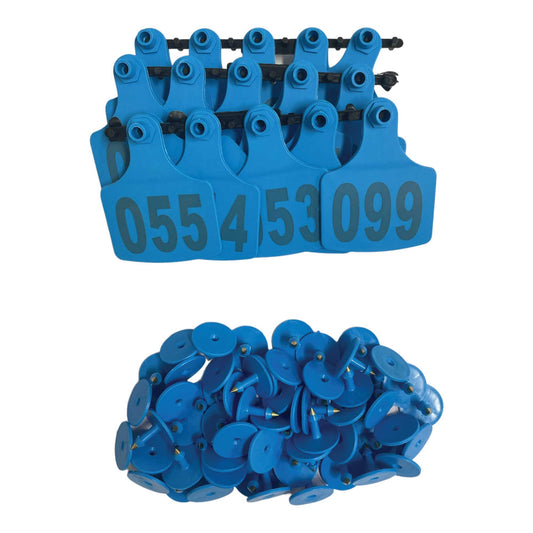 1-100 Cattle Number Ear Tags 7.5x10cm Set - XL Blue Cow Sheep Livestock Labels - Pet And Farm