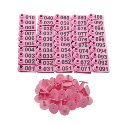 1-100 Cattle Number Ear Tag 5x2cm Set - Mini Pink Cow Sheep Pig Livestock Label - Pet And Farm
