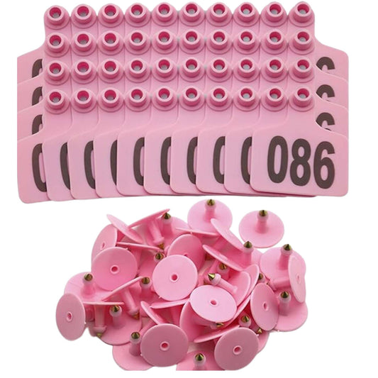 1-100 Cattle Number Ear Tags 5x4cm Set - Small Pink Pig Goat Livestock Label - Pet And Farm