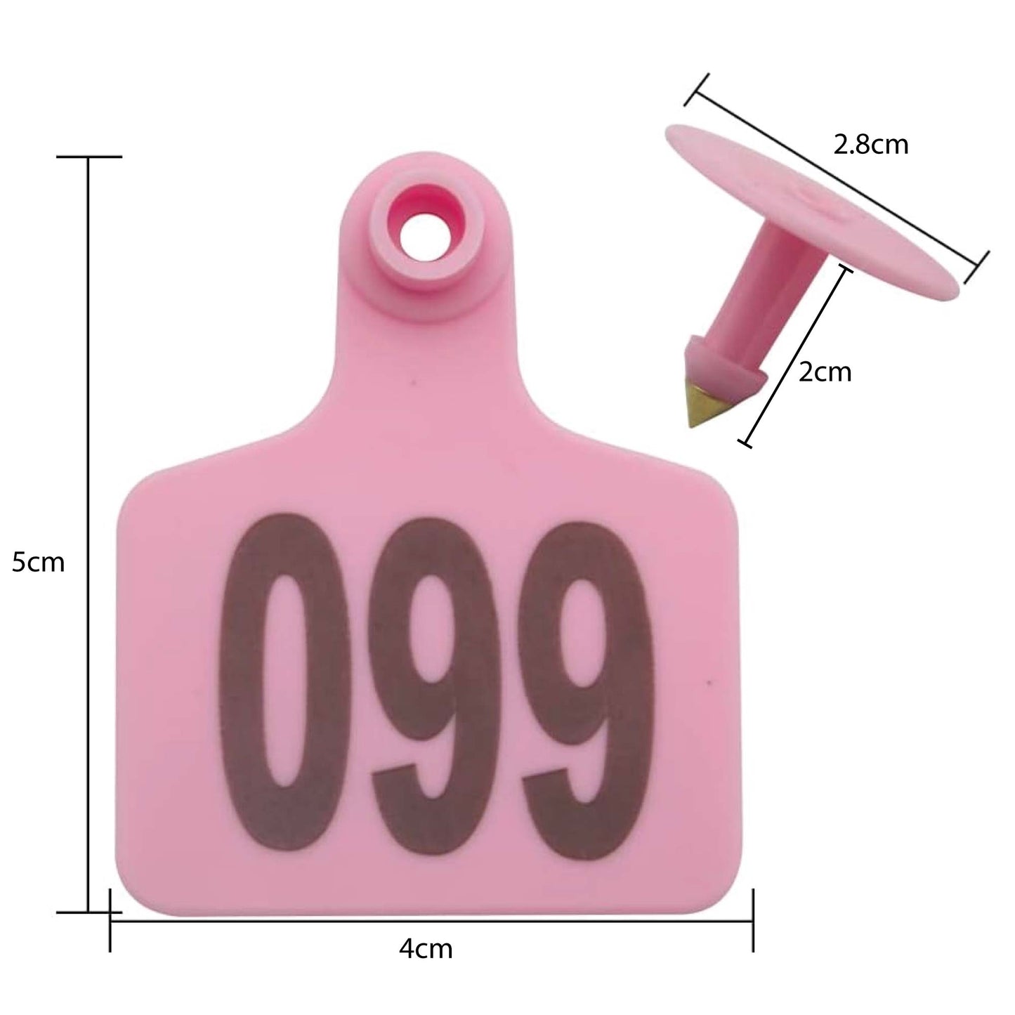 1-100 Cattle Number Ear Tags 5x4cm Set - Small Pink Pig Goat Livestock Label - Pet And Farm