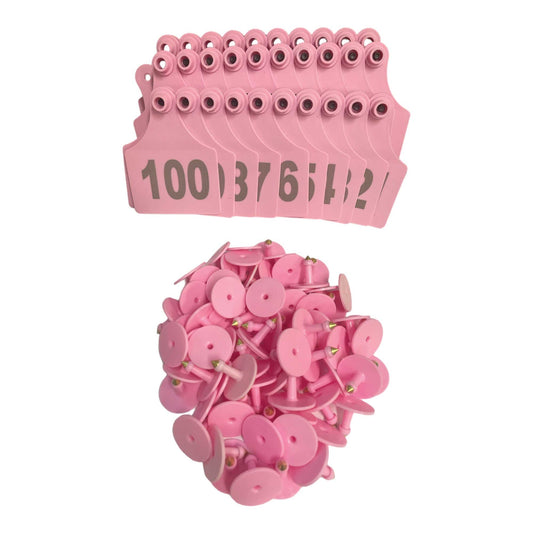 1-100 Cattle Number Ear Tags 7x10cm Set - XL Pink Cow Sheep Livestock Labels - Pet And Farm