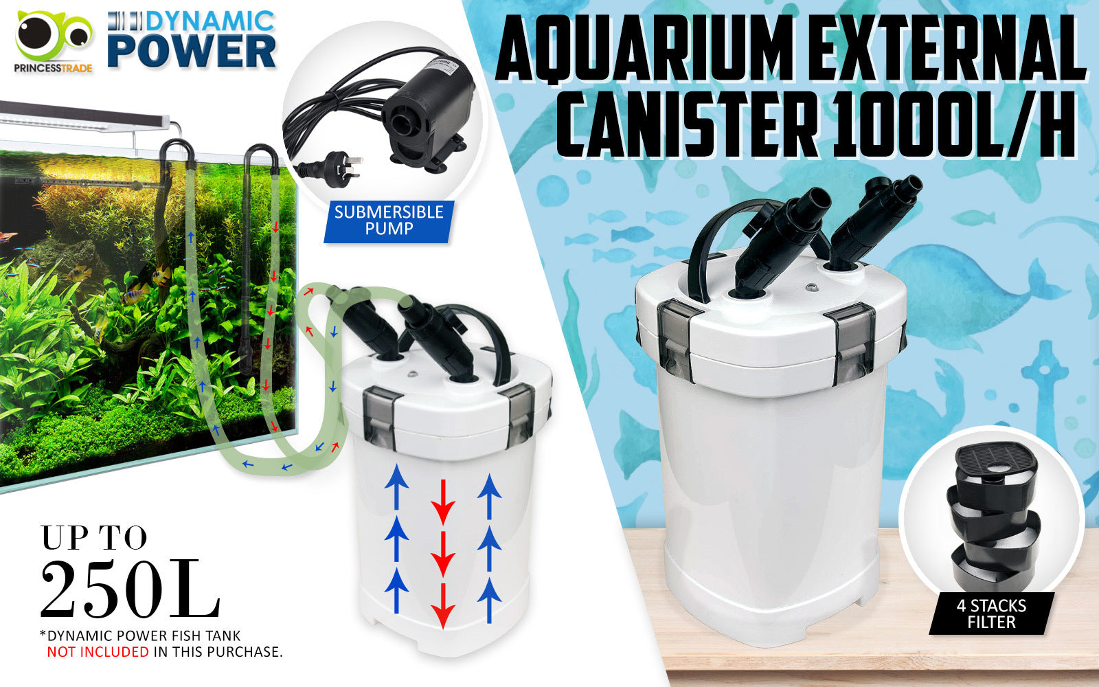 Dynamic Power Aquarium External Canister Filter 1000L/H - Pet And Farm