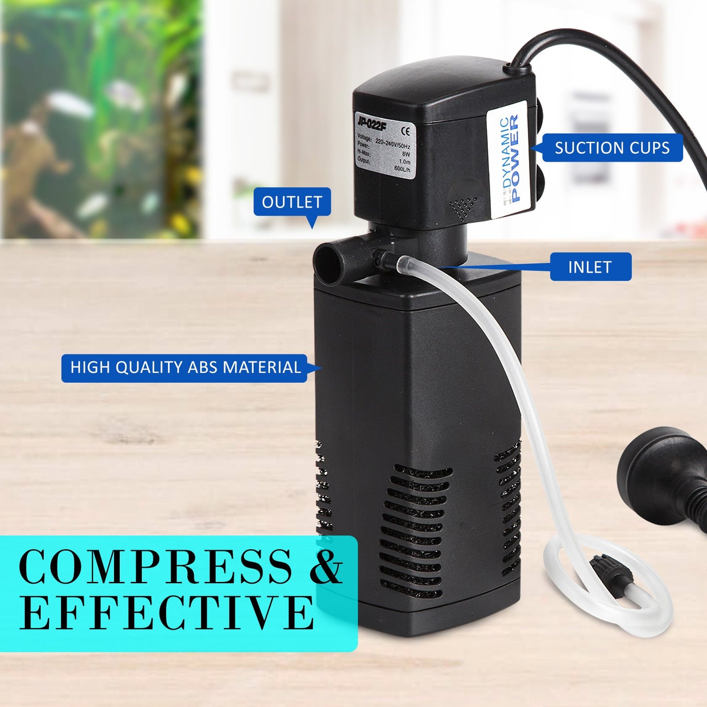 Dynamic Power Aquarium Submersible Filter 600L/H 8W 1m Pond Pump - Pet And Farm