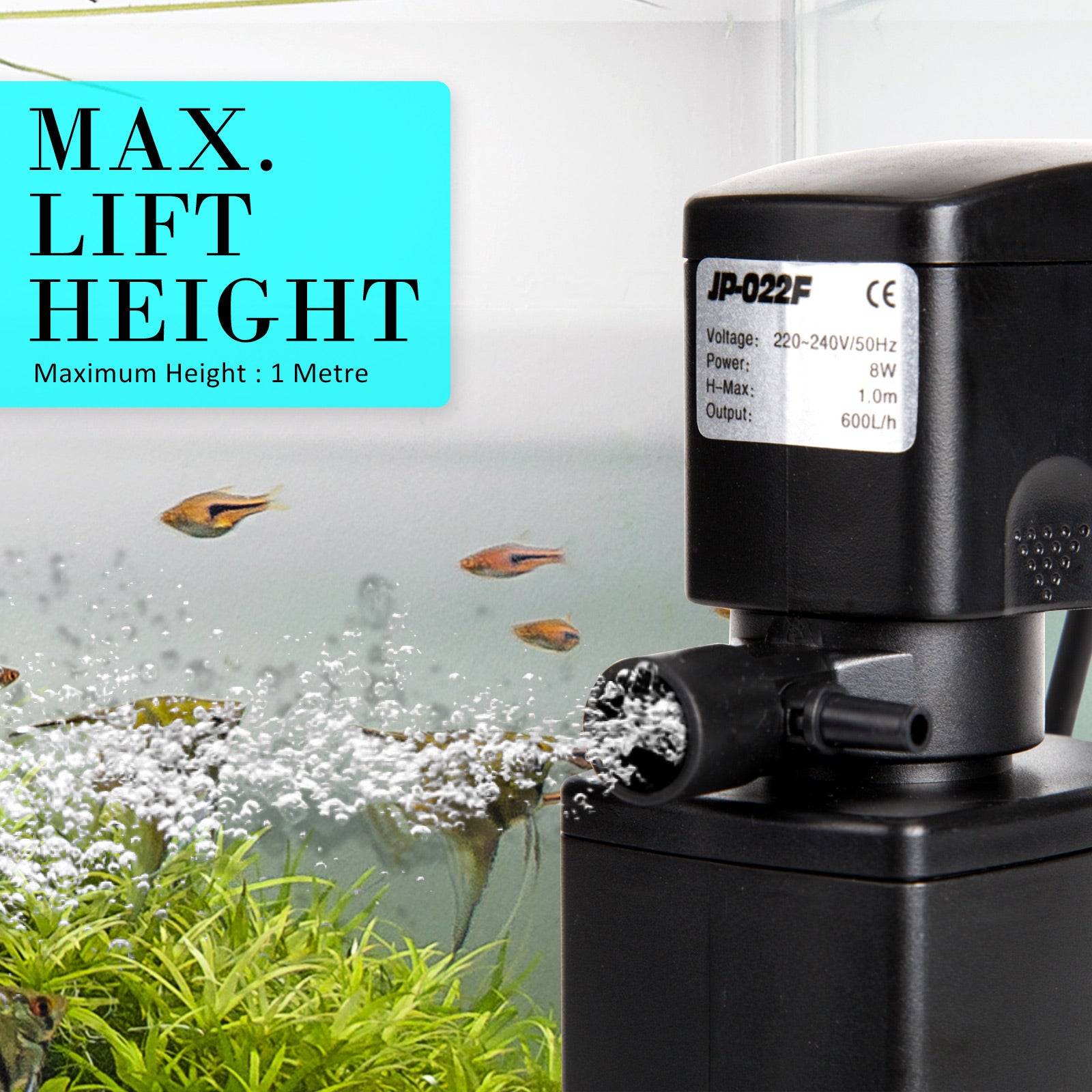 Dynamic Power Aquarium Submersible Filter 600L/H 8W 1m Pond Pump - Pet And Farm