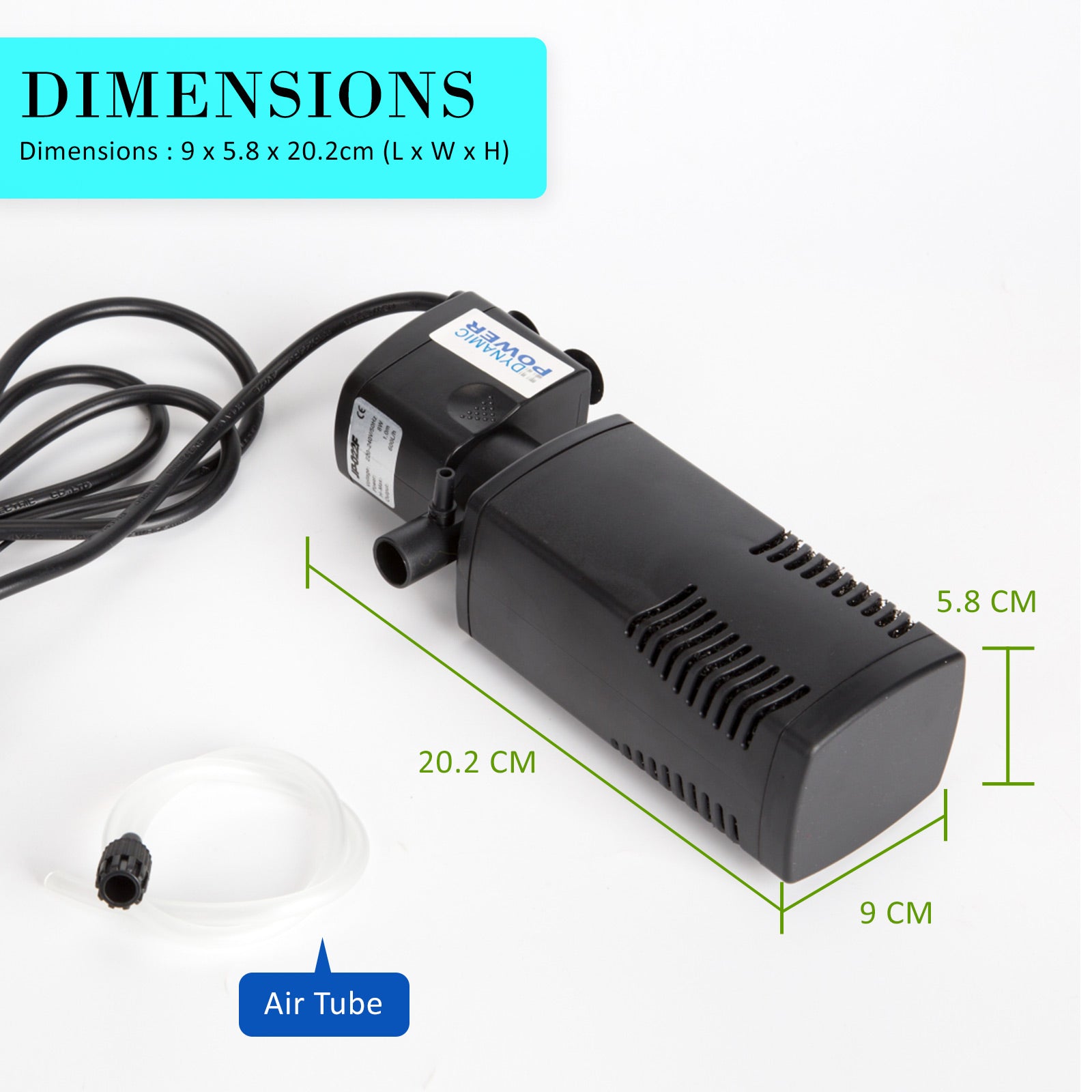 Dynamic Power Aquarium Submersible Filter 600L/H 8W 1m Pond Pump - Pet And Farm