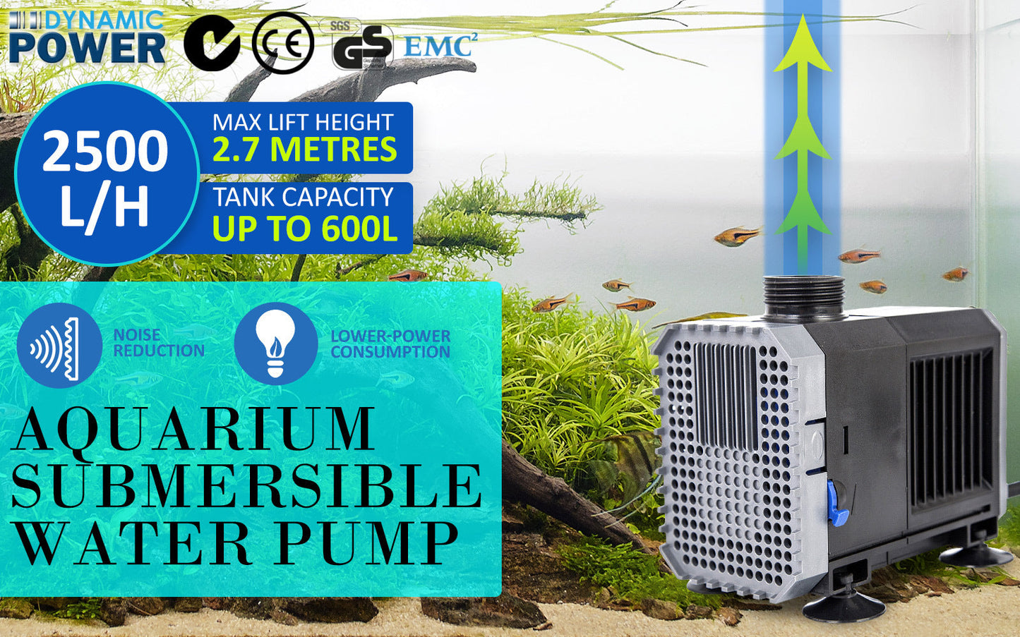Dynamic Power Aquarium Submersible Water Pump 2500L/H 45W 2.7m Pond - Pet And Farm