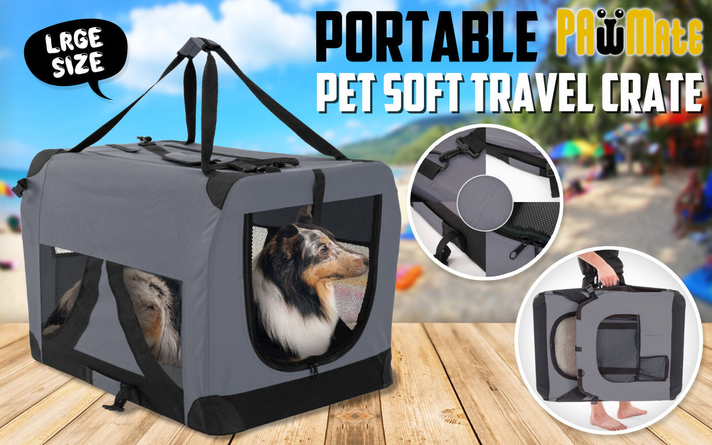 Paw Mate Grey Portable Soft Dog Cage Crate Carrier L - Pet And Farm