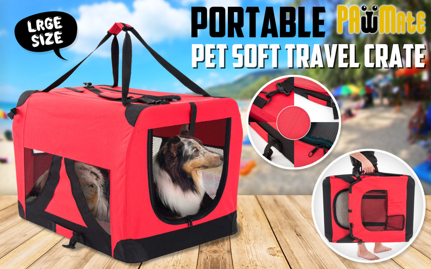 Paw Mate Red Portable Soft Dog Cage Crate Carrier L - Pet And Farm