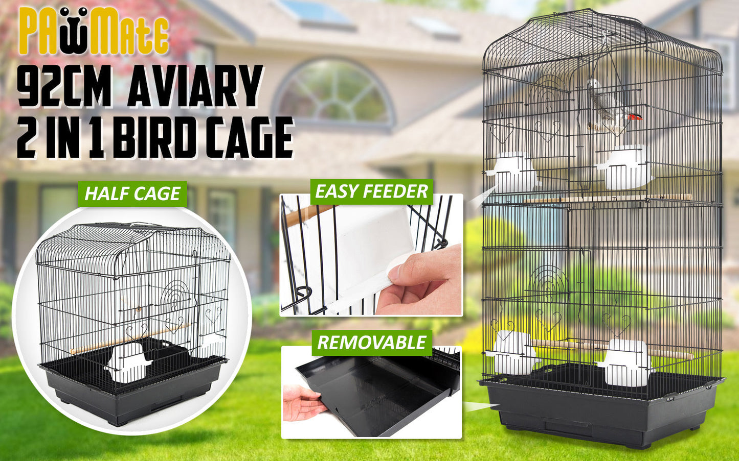 Paw Mate Bird Cage Parrot Aviary Veer 2IN1 Design 92cm - Pet And Farm