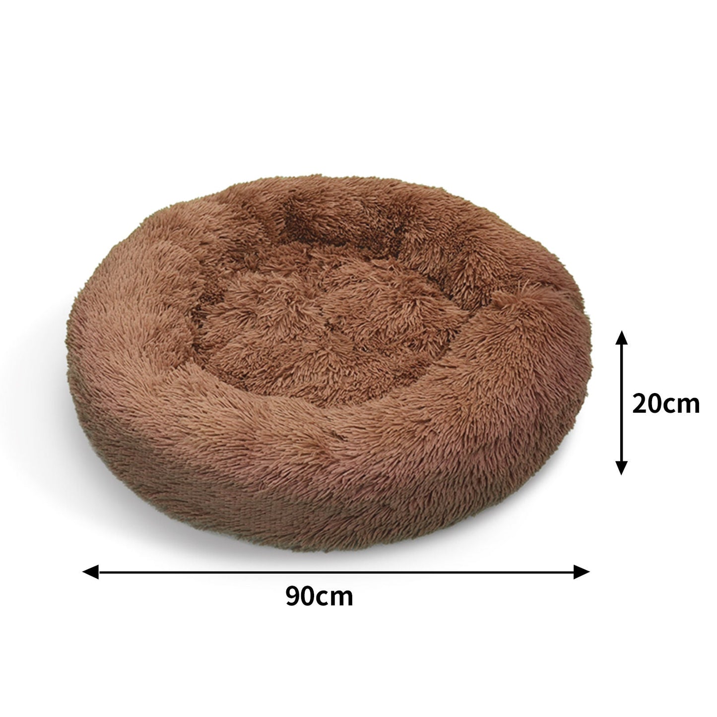 Pet Dog Bedding Warm Plush Round Comfortable Dog Nest Light Coffee Large 90cm - Pet And Farm