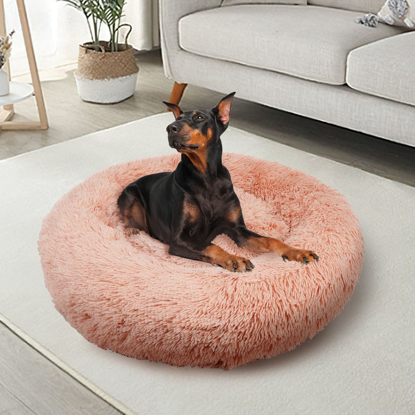 Pet Dog Bedding Warm Plush Round Comfortable Nest Comfy Sleeping kennel Pink Large 90cm - Pet And Farm