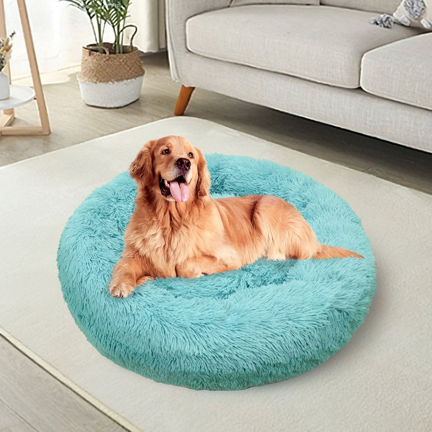 Pet Dog Bedding Warm Plush Round Comfortable Nest Comfy Sleep Kennel Green 100cm - Pet And Farm
