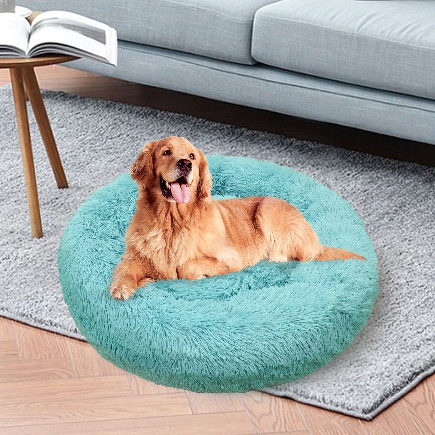 Pet Dog Bedding Warm Plush Round Comfortable Nest Comfy Sleep Kennel Green 100cm - Pet And Farm