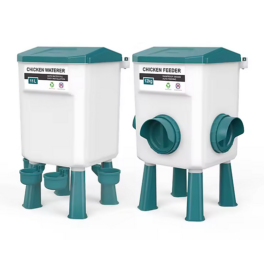 Chicken Feeder Water Food Treadle Poultry Feeding 12KG Large Capacity 11L - Pet And Farm