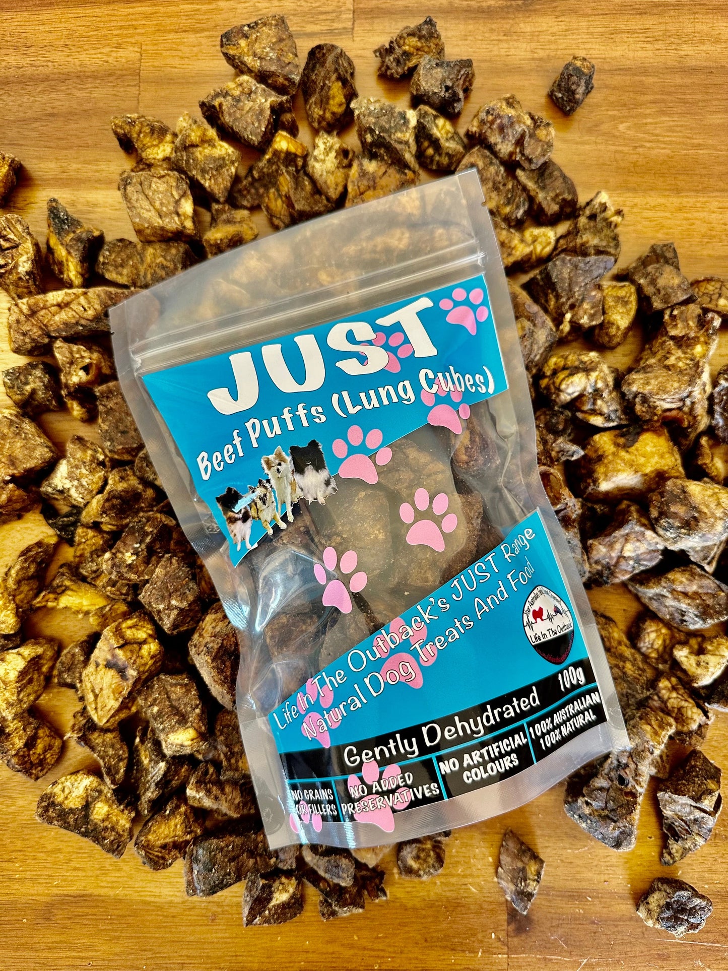 1x Just Beef Puffs (lung cubes) - Pet And Farm
