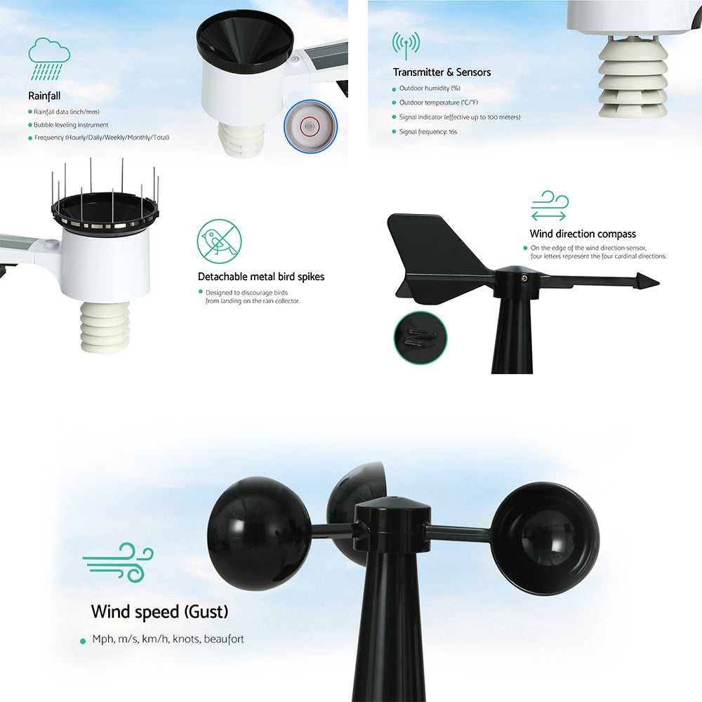 Devanti Weather Station Indoor Outdoor Wireless WiFi Professional Solar Sensor - Pet And Farm
