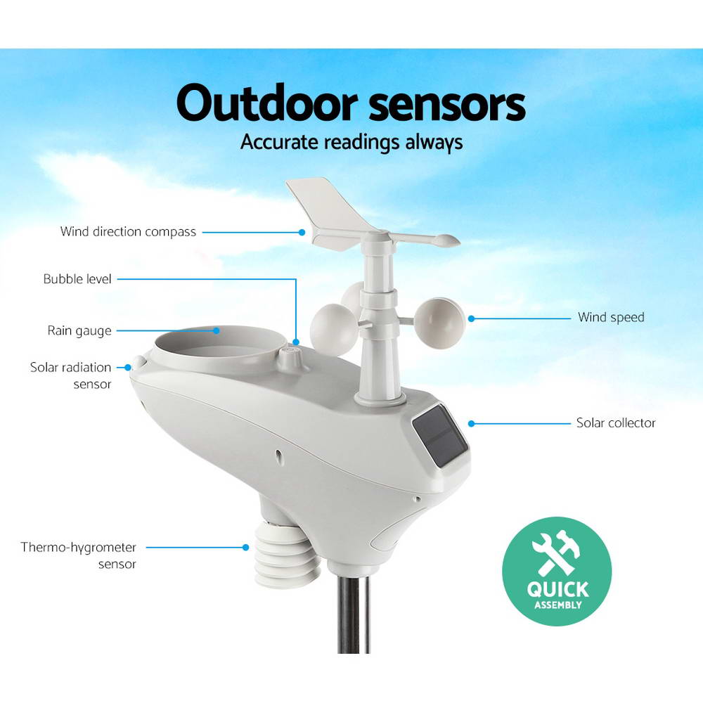 Devanti Wireless WiFi Professional Weather Station Solar Sensor LCD UV Light - Pet And Farm