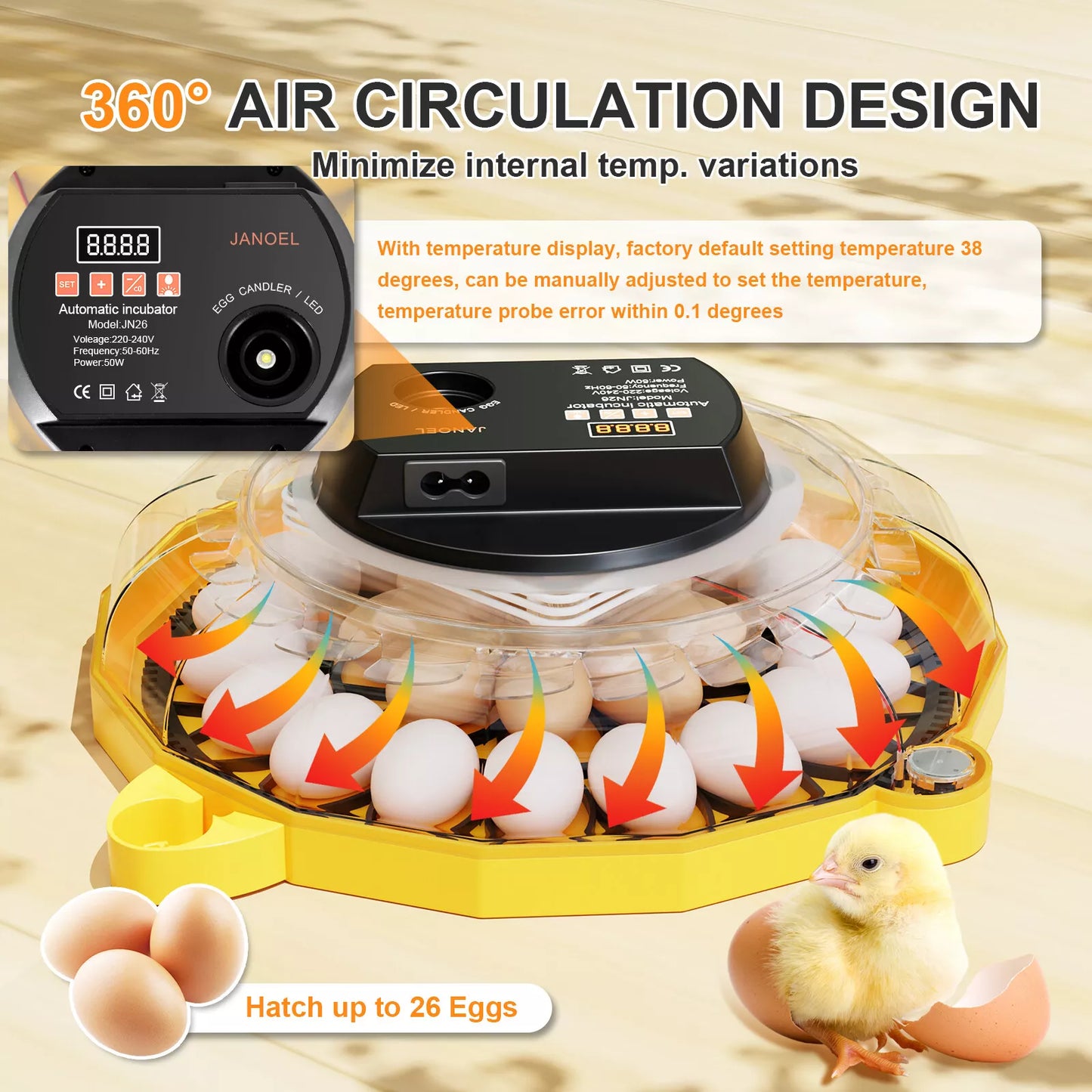 Incubator JANOEL 26 up to 60 Egg Capacity
