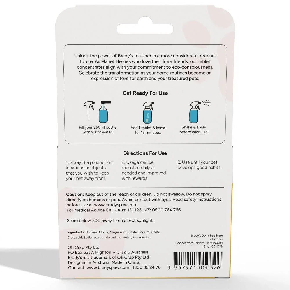 Brady's Don’t Pee Here Indoors - 500ml concentrated tablet - Pet And Farm