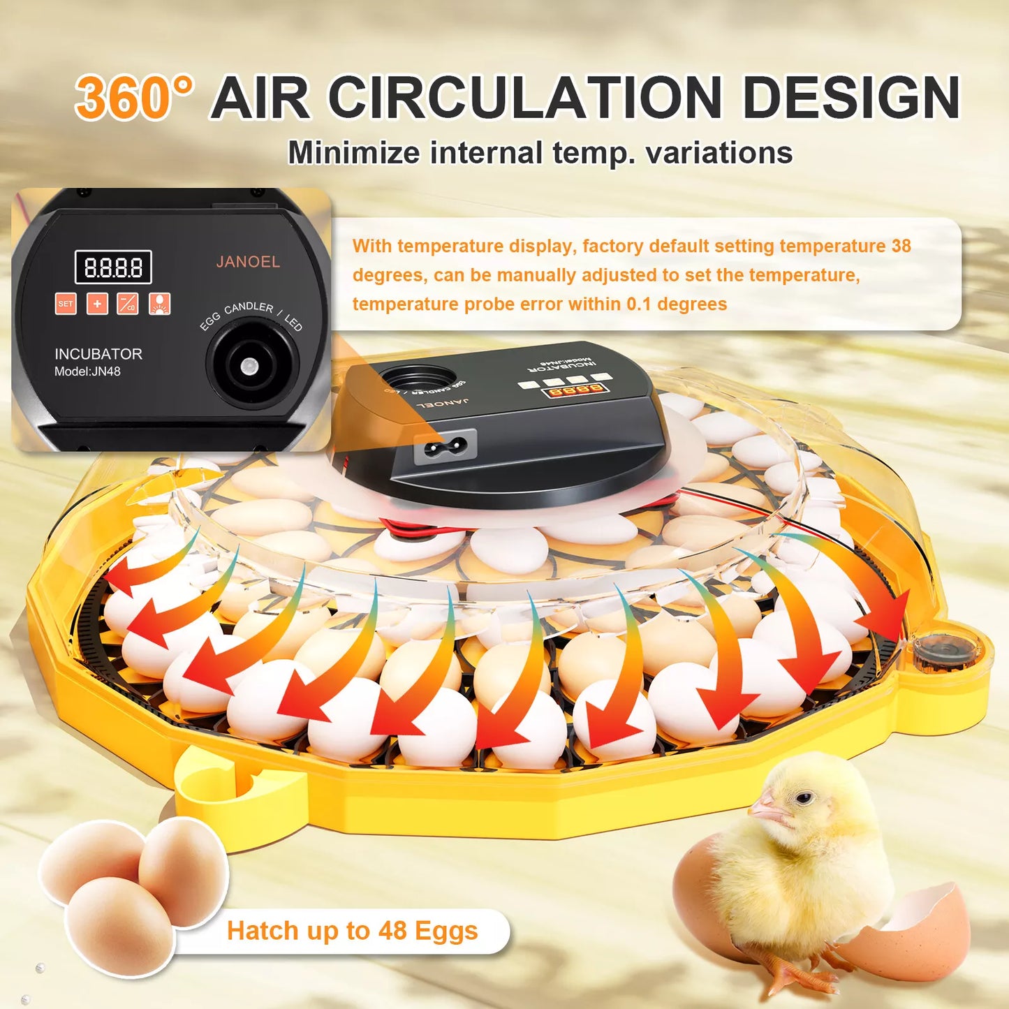 Incubator JANOEL N-48 up to 48 Egg Capacity