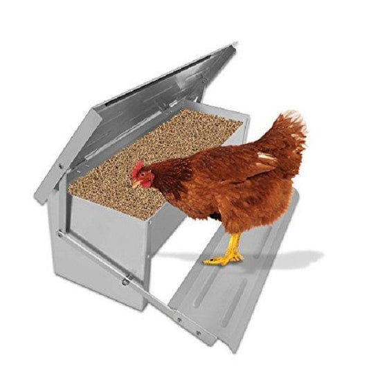 Poultry Metal Treadle Trough Feeder 5kg - Pet And Farm