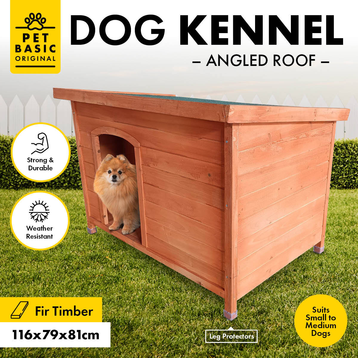 Pet Basic Dog Kennel Weather Resistant Timber Elevated Lift Top Roof 116cm - Pet And Farm