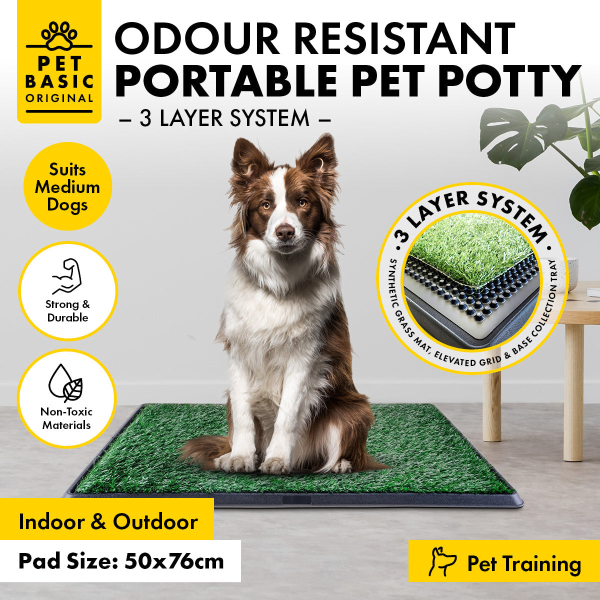 Pet Basic Portable Dog Potty Trainer 3 Layer System Odour Resistant 76 x 50cm - Pet And Farm