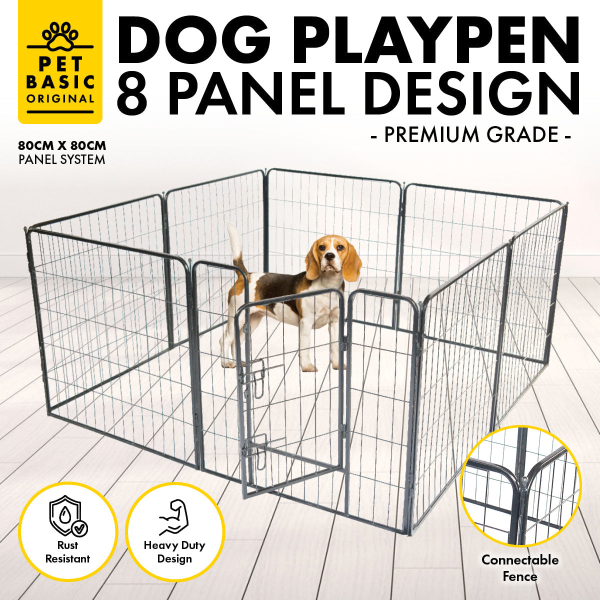 Pet Basic 8 Panel Pet Playpen Exercise Enclosure Cage Puppy Dog 80cm x 80cm - Pet And Farm