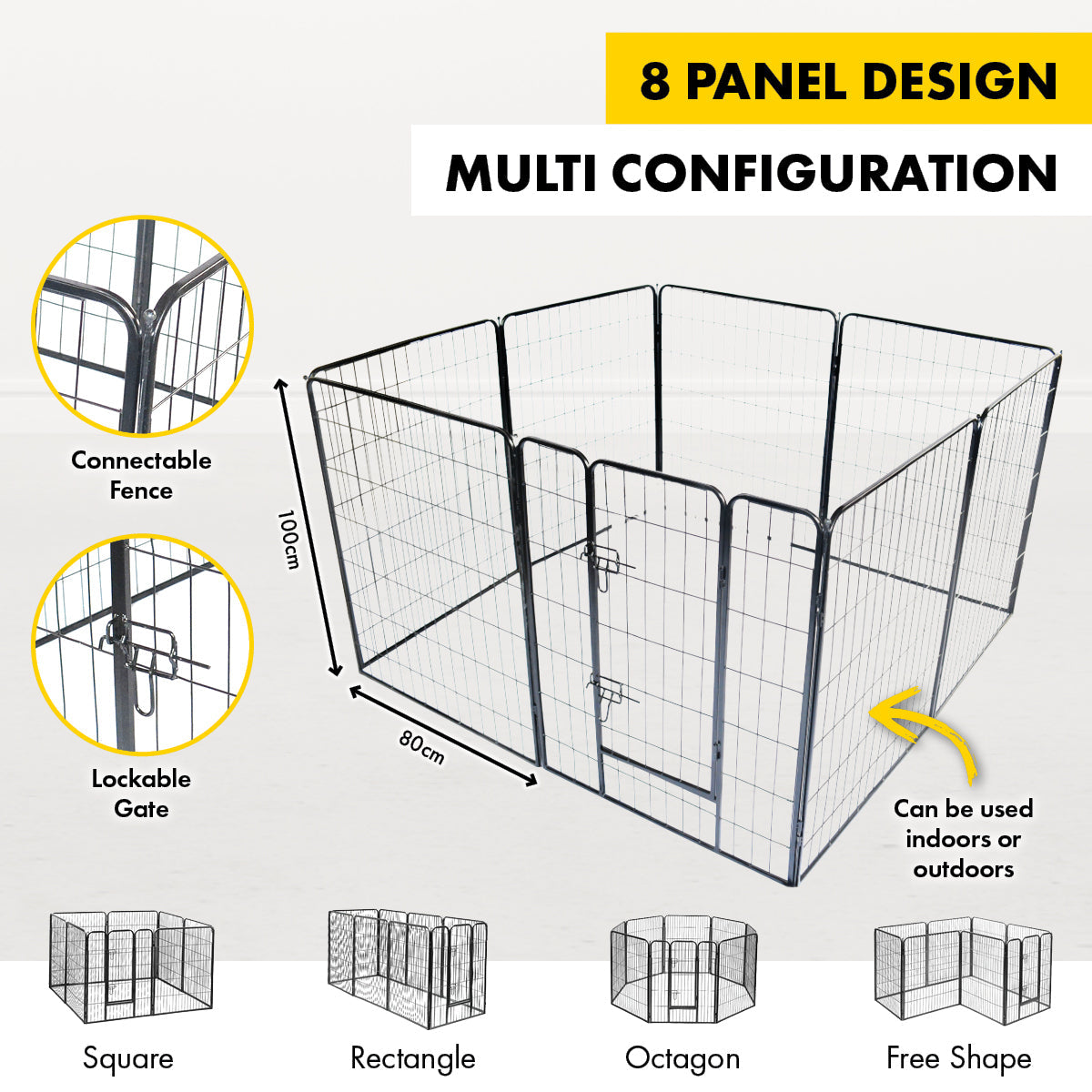 Pet Basic 8 Panel Pet Playpen Exercise Enclosure Cage Puppy Dog 80cm x 100cm - Pet And Farm