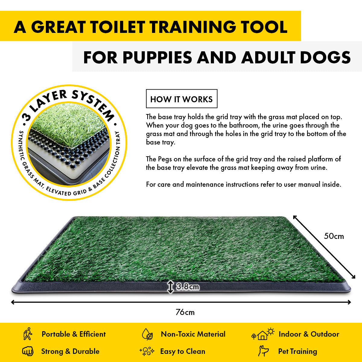 Pet Basic Portable Dog Potty Trainer 3 Layer System Odour Resistant 76 x 50cm - Pet And Farm
