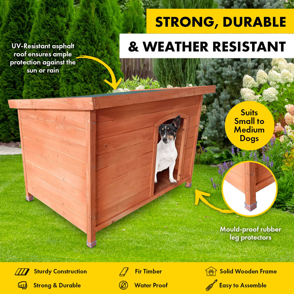 Pet Basic Dog Kennel Weather Resistant Timber Elevated Lift Top Roof 116cm - Pet And Farm