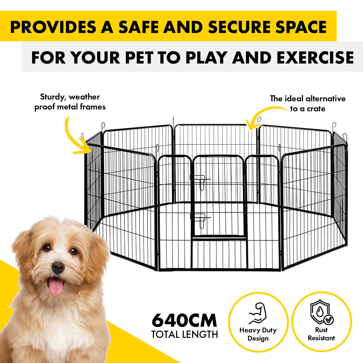 Pet Basic 8 Panel Pet Playpen Exercise Enclosure Cage Puppy Dog 80cm x 80cm - Pet And Farm