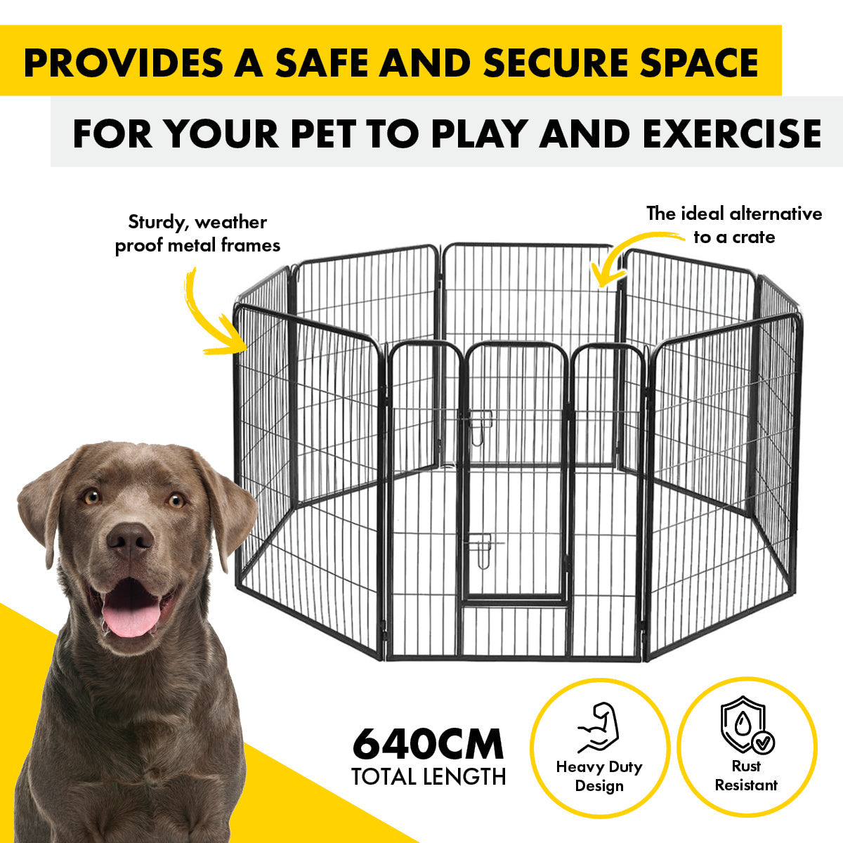 Pet Basic 8 Panel Pet Playpen Exercise Enclosure Cage Puppy Dog 80cm x 100cm - Pet And Farm