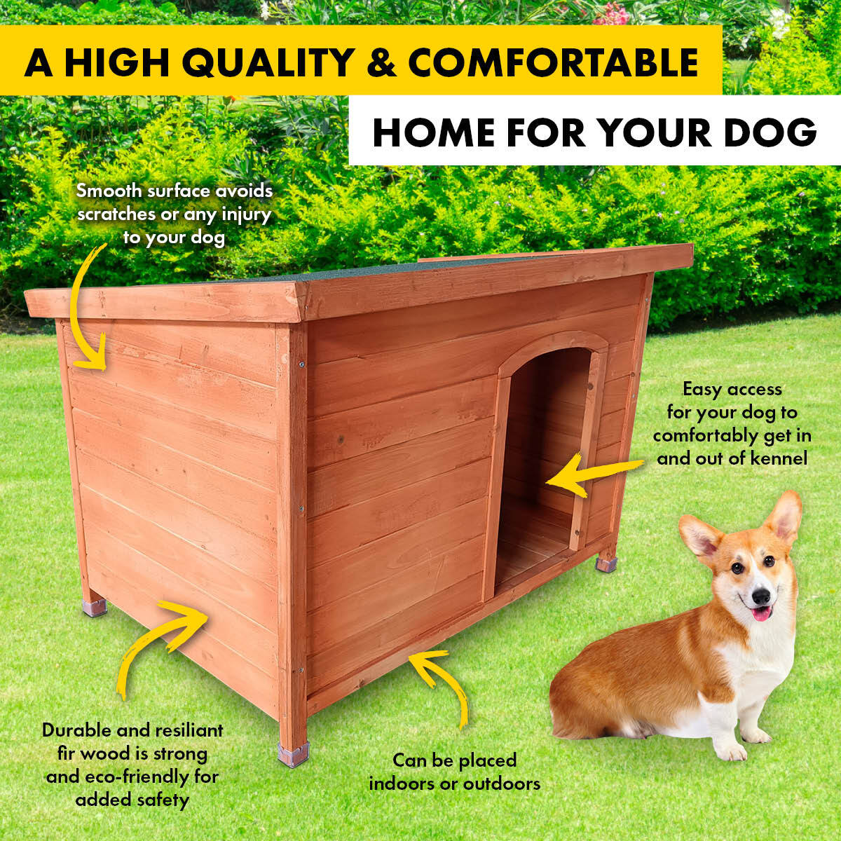 Pet Basic Dog Kennel Weather Resistant Timber Elevated Lift Top Roof 116cm - Pet And Farm