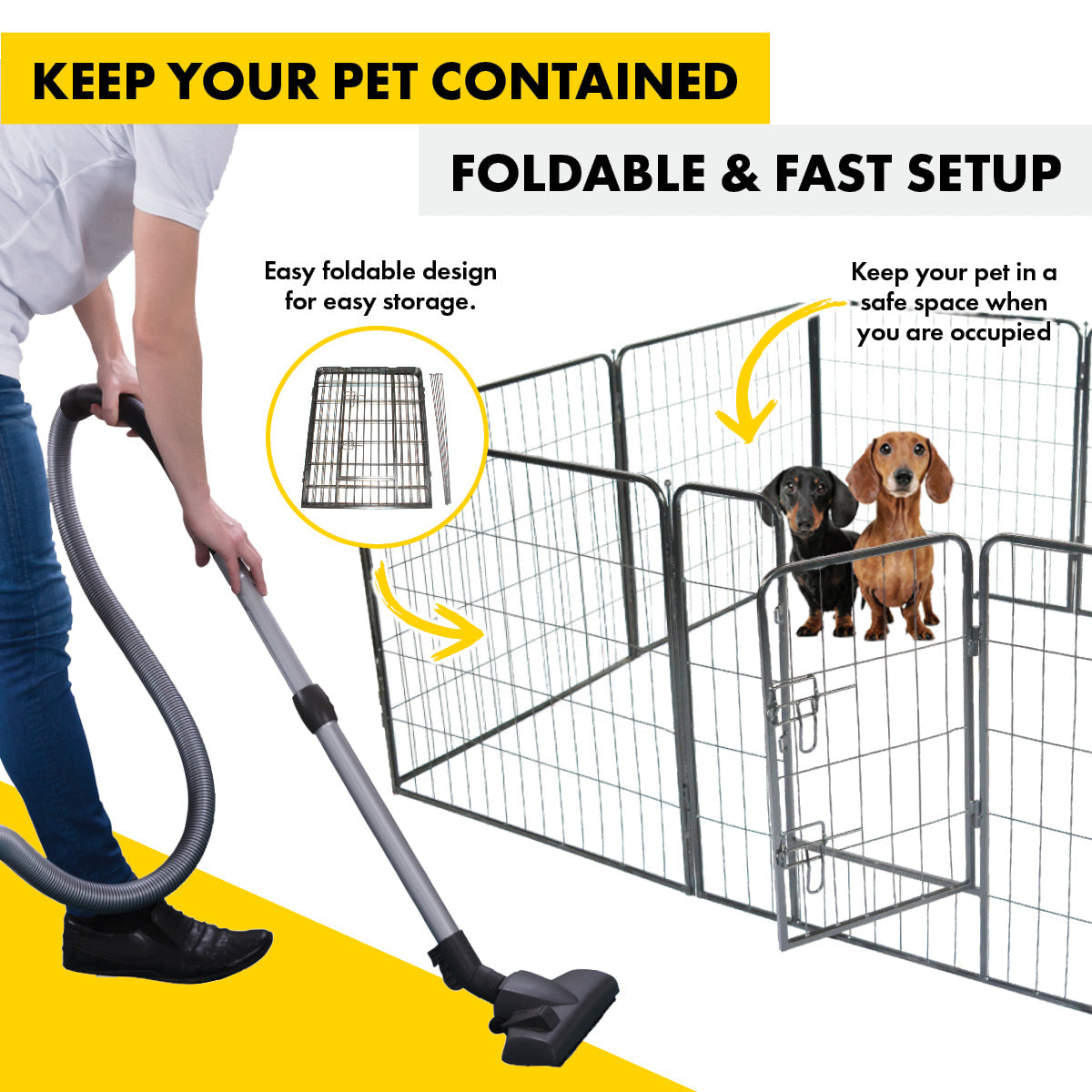 Pet Basic 8 Panel Pet Playpen Exercise Enclosure Cage Puppy Dog 80cm x 80cm - Pet And Farm