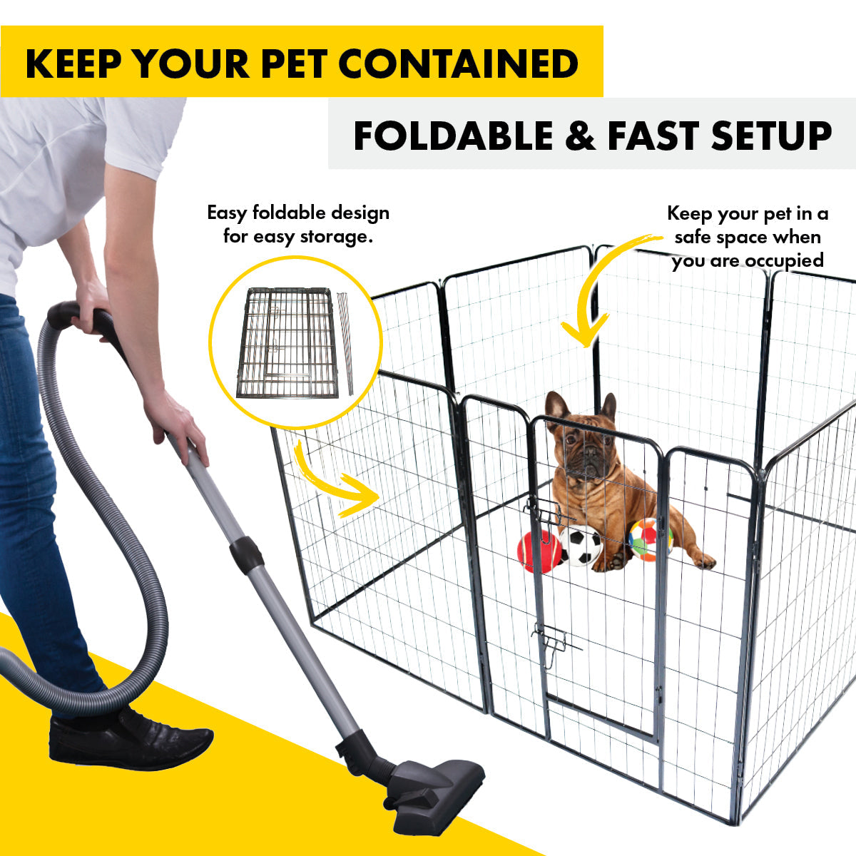 Pet Basic 8 Panel Pet Playpen Exercise Enclosure Cage Puppy Dog 80cm x 100cm - Pet And Farm