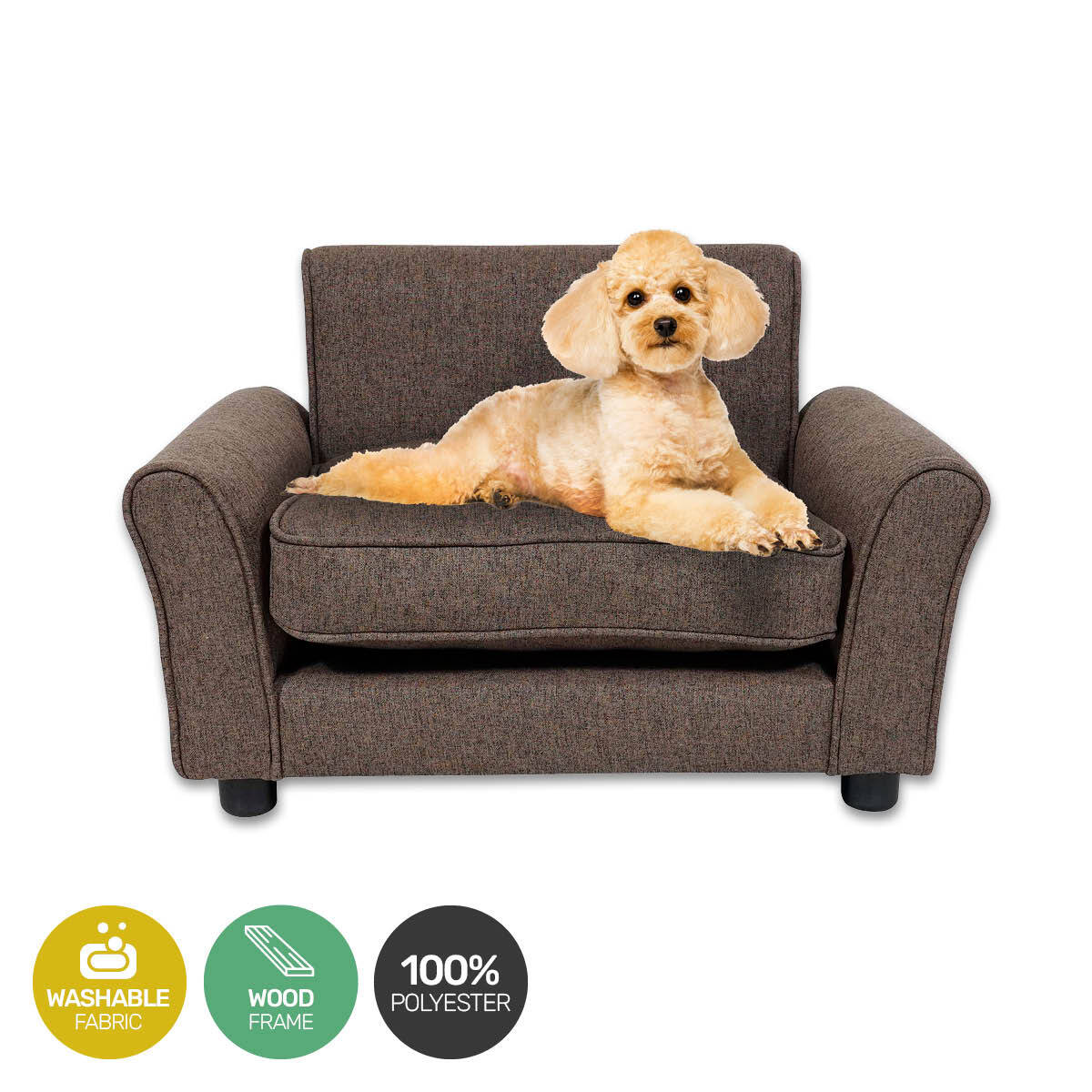 Pet Basic Pet Chair Bed Stylish Luxurious Sturdy Washable Fabric Brown 65cm - Pet And Farm