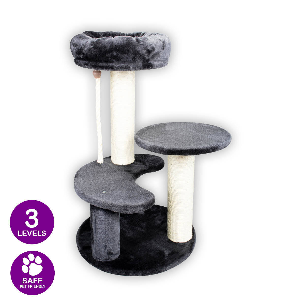 Pet Basic 3 Level Cat Scratching Tower & Cosy Bed Scratch Climb 65 x 40cm - Pet And Farm
