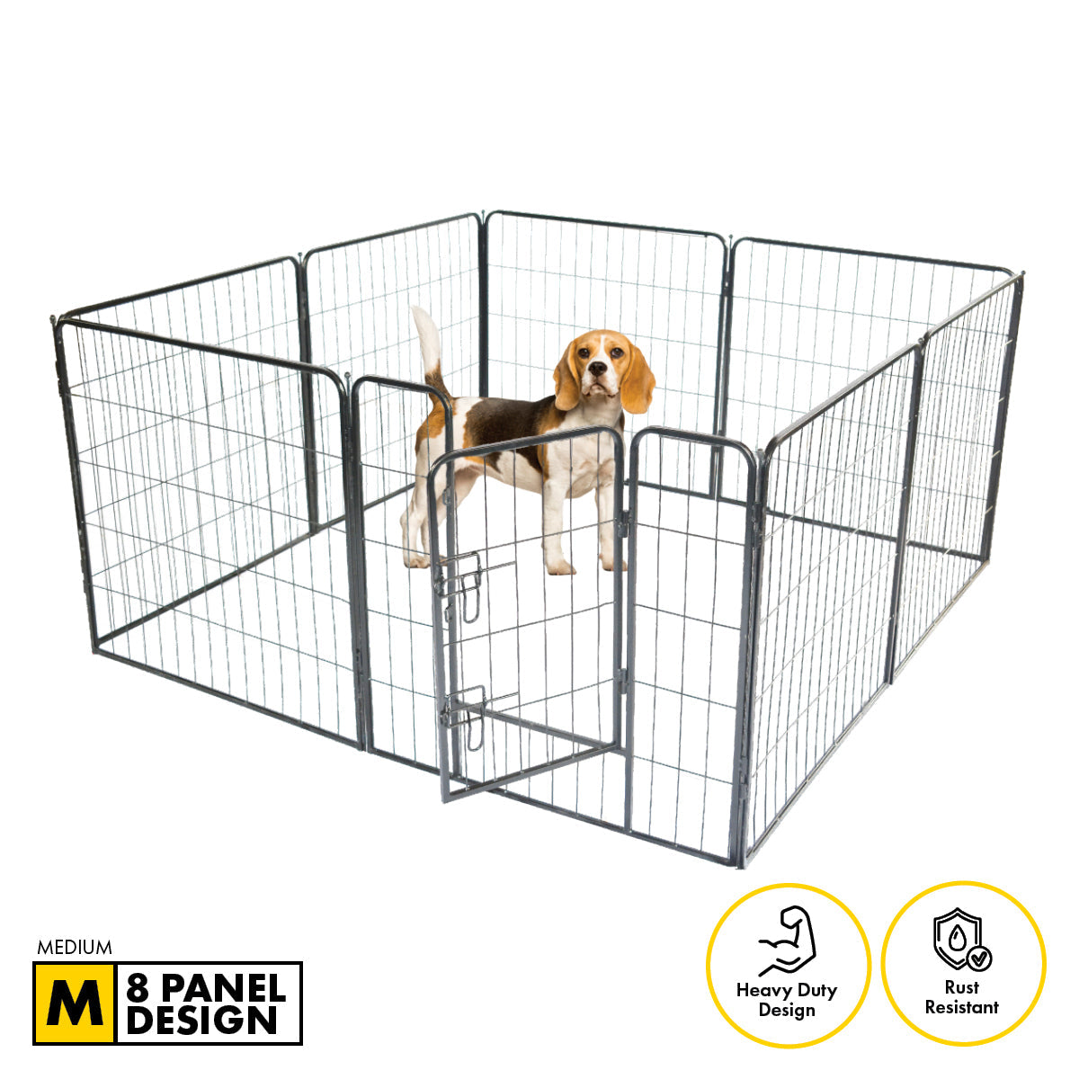 Pet Basic 8 Panel Pet Playpen Exercise Enclosure Cage Puppy Dog 80cm x 80cm - Pet And Farm