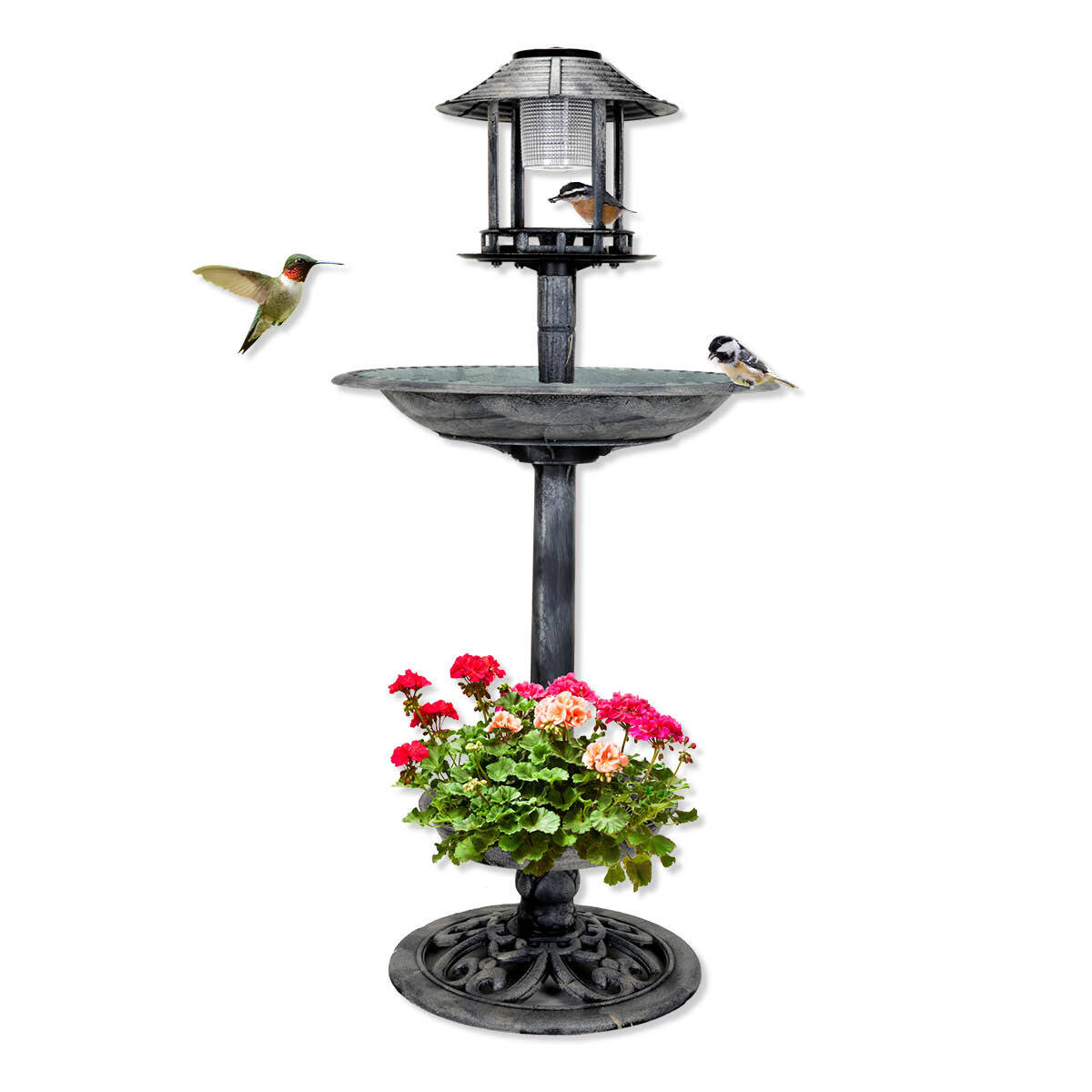 Garden Greens 1M Bird Bath Solar Power With Feeding Station and Lights - Pet And Farm