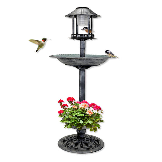 Garden Greens 1M Bird Bath Solar Power With Feeding Station and Lights - Pet And Farm