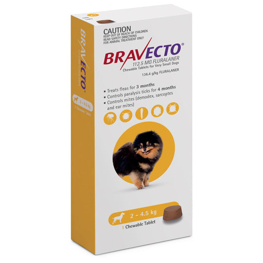 Bravecto Very Small Dog Yellow 2-4.5kg Chew Treatment - Pet And Farm