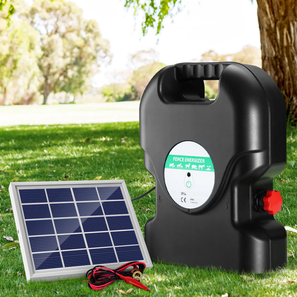 Giantz 8km Electric Fence Energiser Solar Energizer Charger Farm Animal 0.3J - Pet And Farm